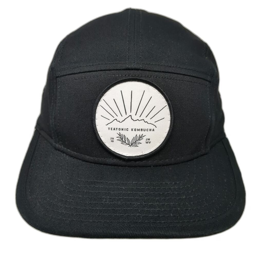 OTTO 5 Panel Black One Size Hat Teatonic Kombucha Mountain Logo Patch Strapback